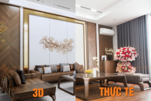 Thi công nội thất gỗ An Cường Lào Cai - so sánh 3D và thực tế