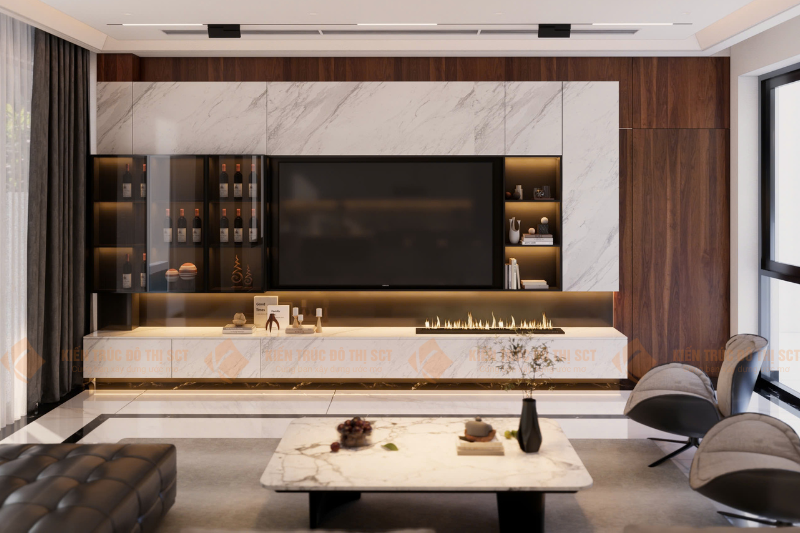 Thi công nội thất gỗ An Cường Lào Cai - Mẫu 3D Phòng khách