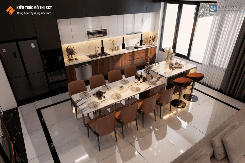 Tủ bếp hiện đại, chống - Kiến Trúc Đô Thị thi công tại Lào Cai