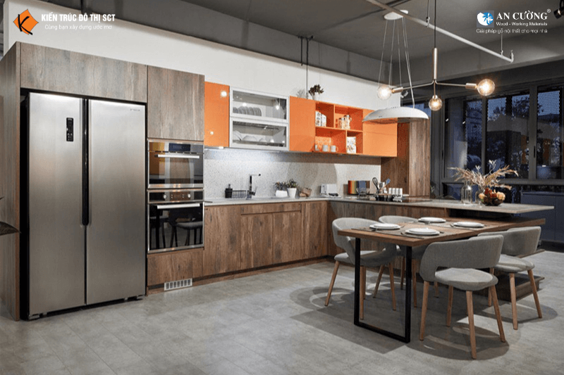 Tủ bếp thực tế làm từ Gỗ An Cường (Acrylic_Laminate) tại công trình Yên Bái]